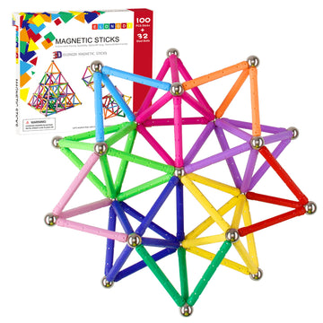 ELONGDI Magnetic Building Blocks, [ 132 Pieces ] Lengthen Building Sticks Set, Magnet Stem Toys Set Non-Toxic Building 3D Puzzle Boys Toys for Kids