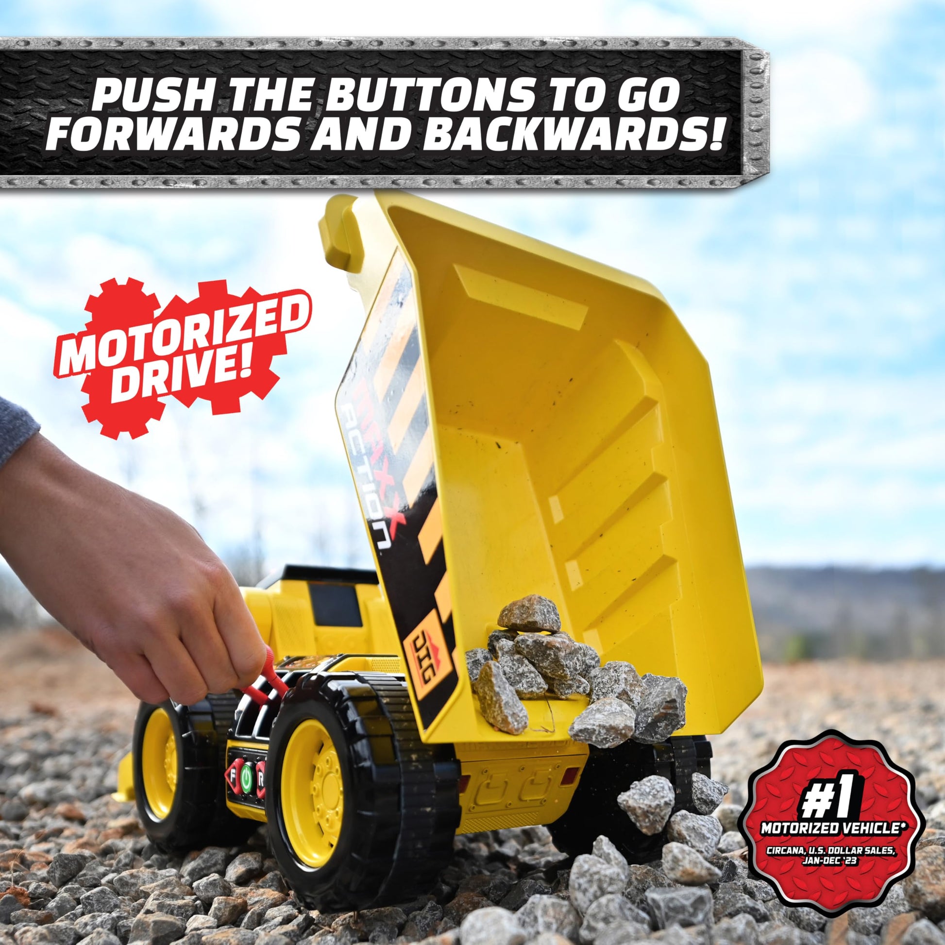 Maxx Action 19'’ 2-N-1 Motorized Dig Rig - Excavator and Dump Truck Toy with Joystick Control for Toddlers | Gift for Kids 3+ | Lights, Sounds