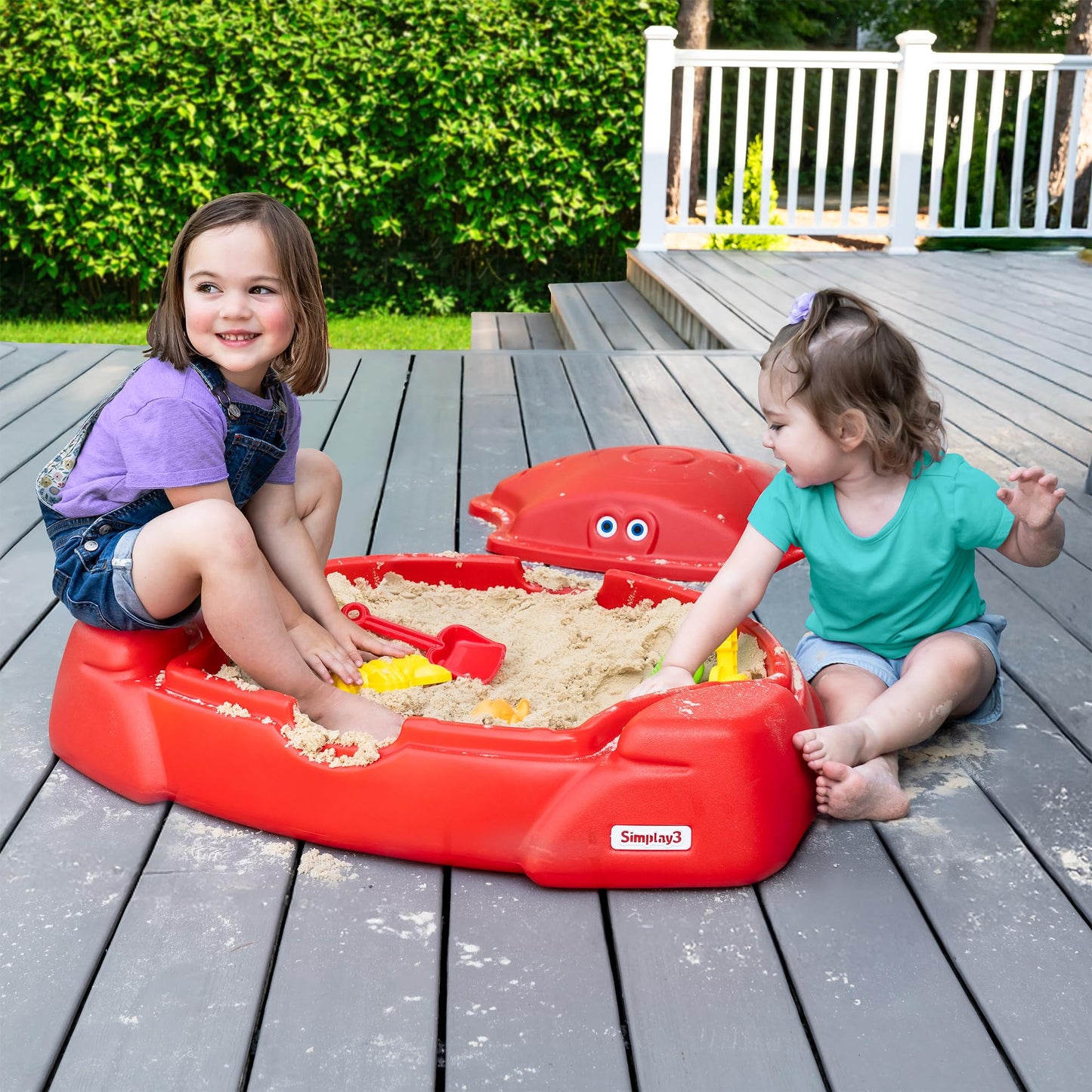 Simplay3 Coastal Crab Fully Assembled Sandbox for Kids, Toddler Outdoor Sand Box with Lid for Playground, Backyard, Ages 1.5 to 5 Years, Made in USA