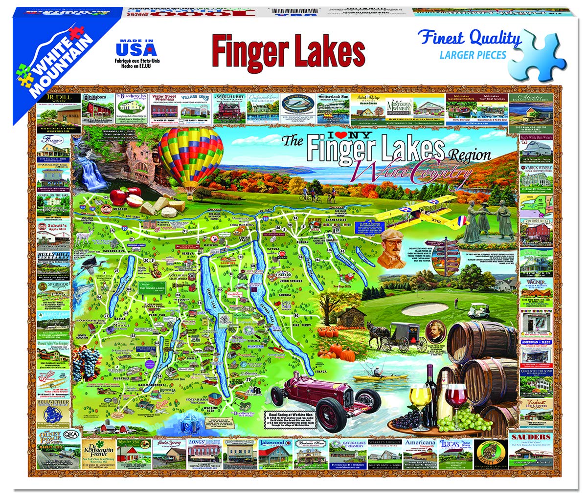 White Mountain 1000 Piece Jigsaw Puzzle New York Wine Map, Finger Lakes