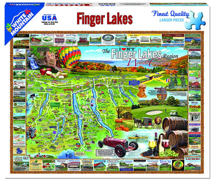 White Mountain 1000 Piece Jigsaw Puzzle New York Wine Map, Finger Lakes