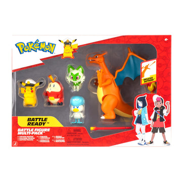 Pokémon Horizons Battle Figure 5-Pack - Includes; Captain Pikachu, Sprigatito, Fuecoco, Quaxly, Charizard + 1 x Fire Missilie Accessory - Official