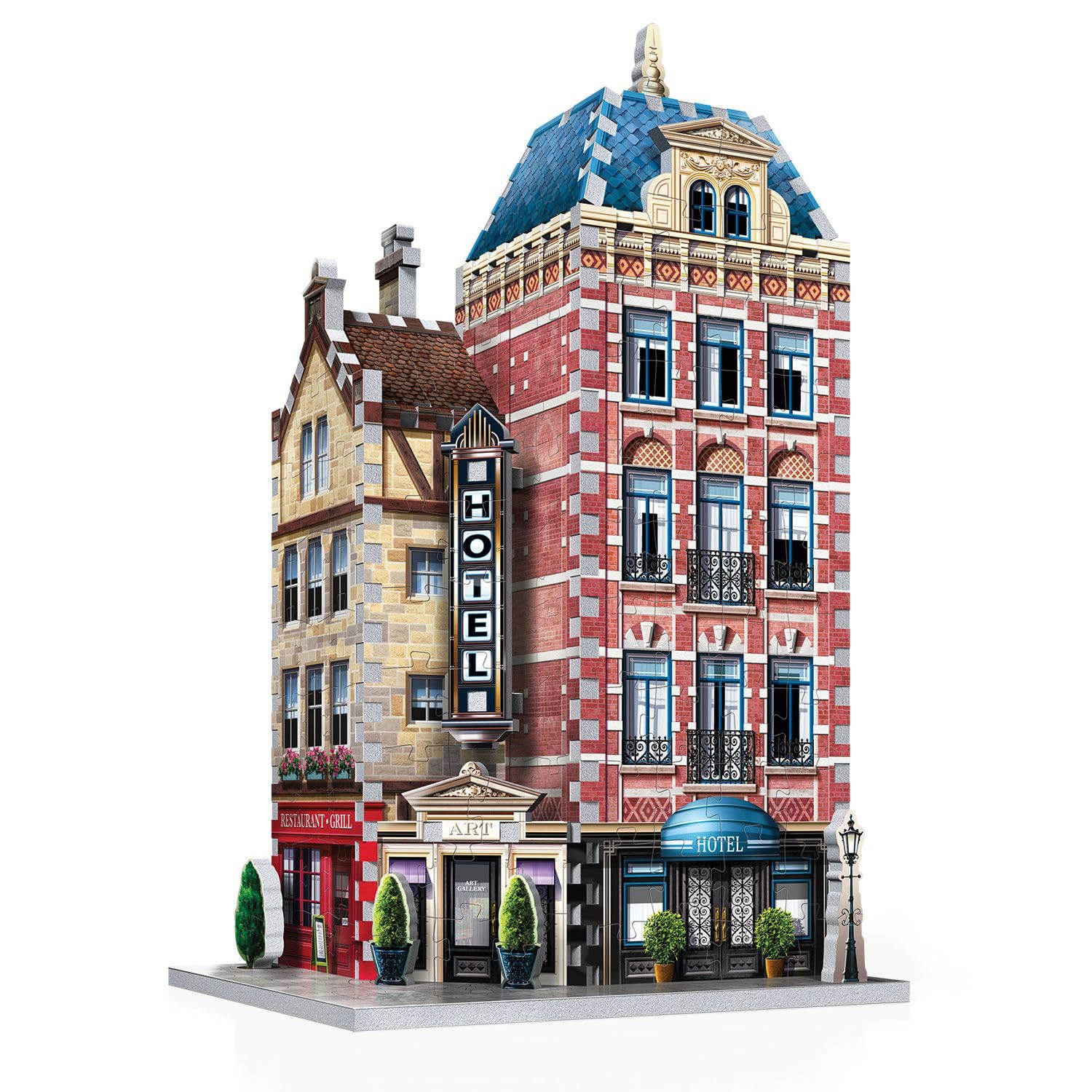 Wrebbit3D Hotel 3D Puzzle | Urbania Collection | 295 Jigsaw Puzzle Pieces | Charming and Unique Streetscape of a Small Town
