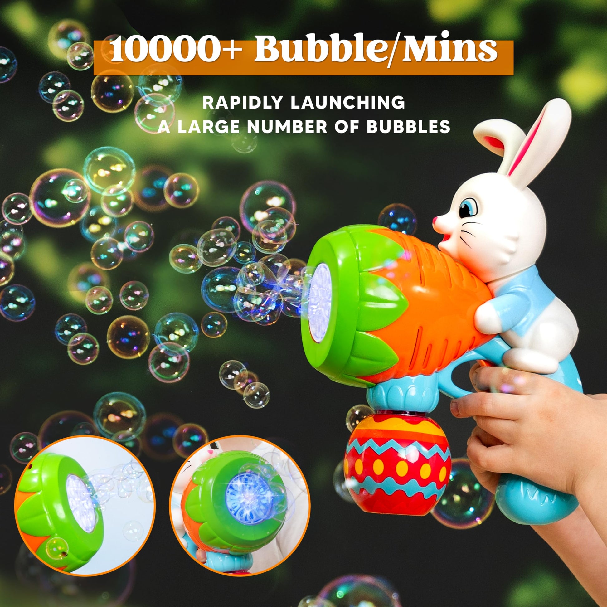 Sloosh Easter Bunny Bubble Gun for Toddler with Light, Bunny Toys for Kids Ages 3-8, Rabbit Bubble Machine Gun with 6 Refill Solution for Party