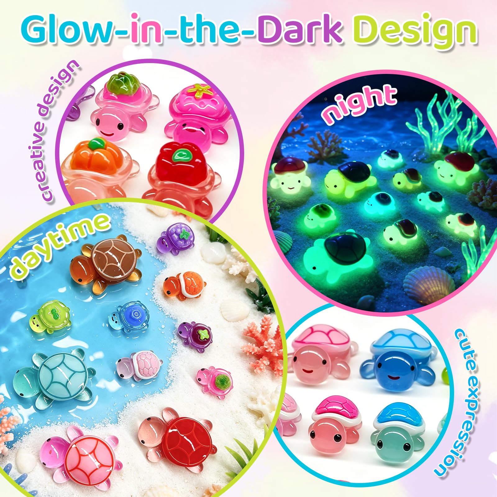 YOSMAKIY 30 Pcs Luminous Mini Resin Turtles Glow in The Dark,Tiny Sea Turtle Figurines for Fairy Garden, Micro Landscaping, Dollhouse Decor, DIY