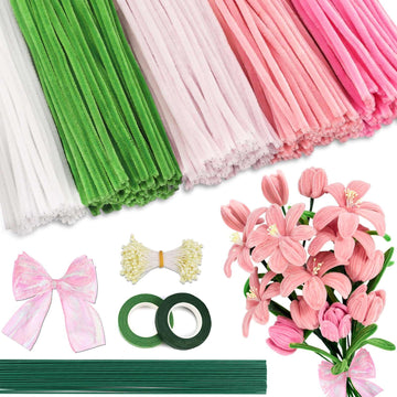 Ranslen Pipe Clearers Craft, 430Pcs Arts and Crafts Chenille Stems Craft Sticks for Projects Creative DIY Room Decor, Pink Art Supplies Flower Making