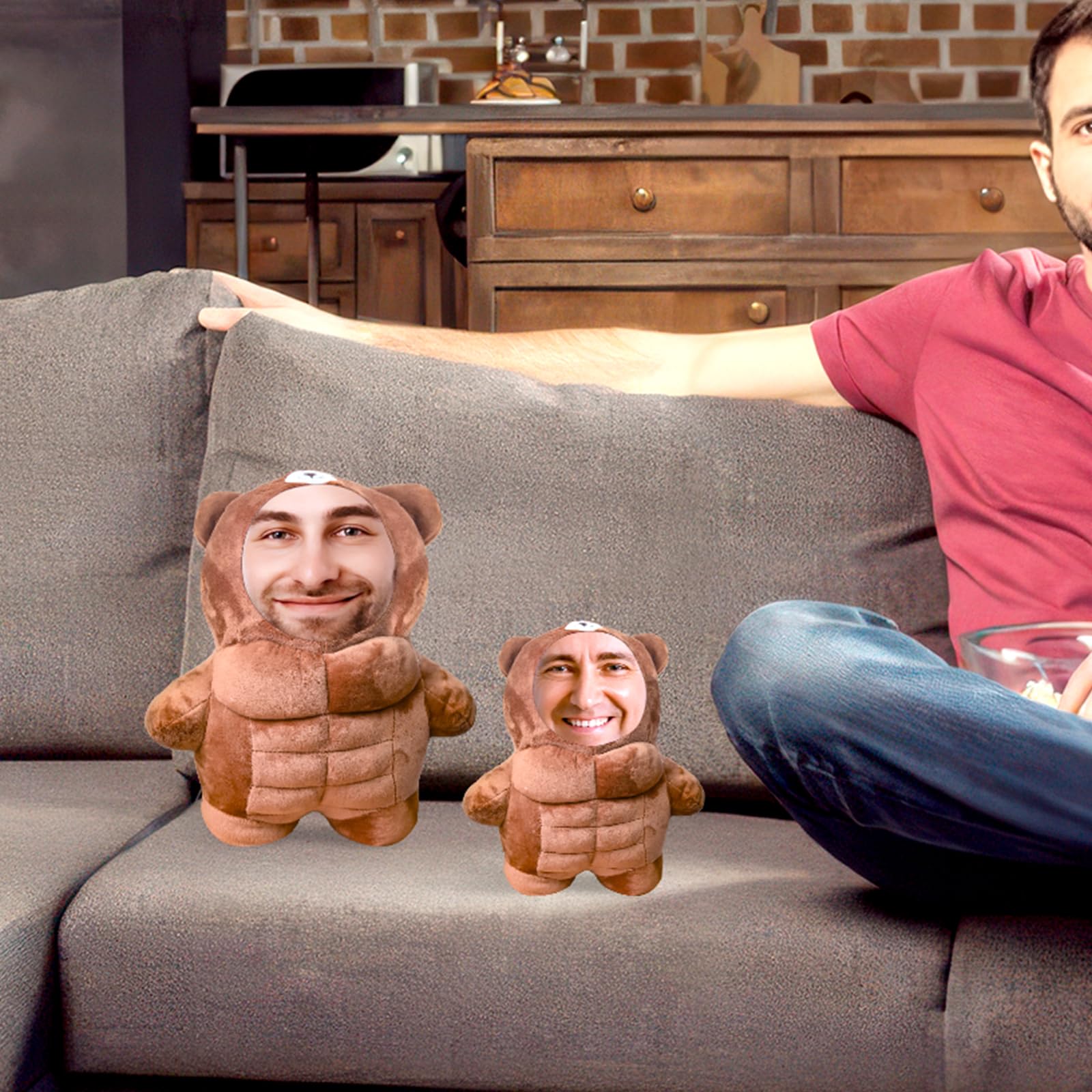 Yibairui Personalized Muscle Bear Pillow, Custom Bear Face Photo Pillow Fun Bedding & Sofa Home Decor Gifts for Dad, Mom, Boyfriend, and Girlfriend