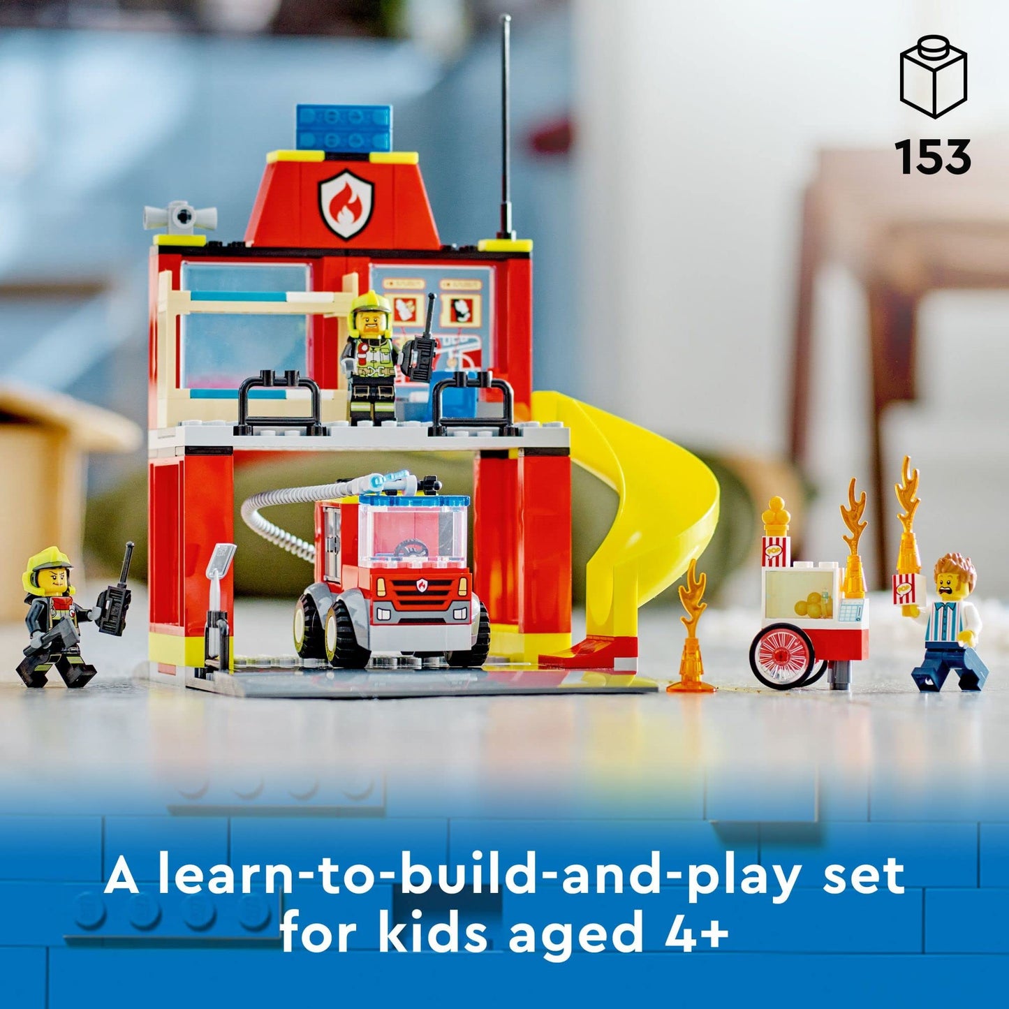 Lego City Fire Station and Fire Engine 60375, Pretend Play Fire Station with Firefighter Minifigures, Educational Vehicle Toys for Kids Boys Girls Age