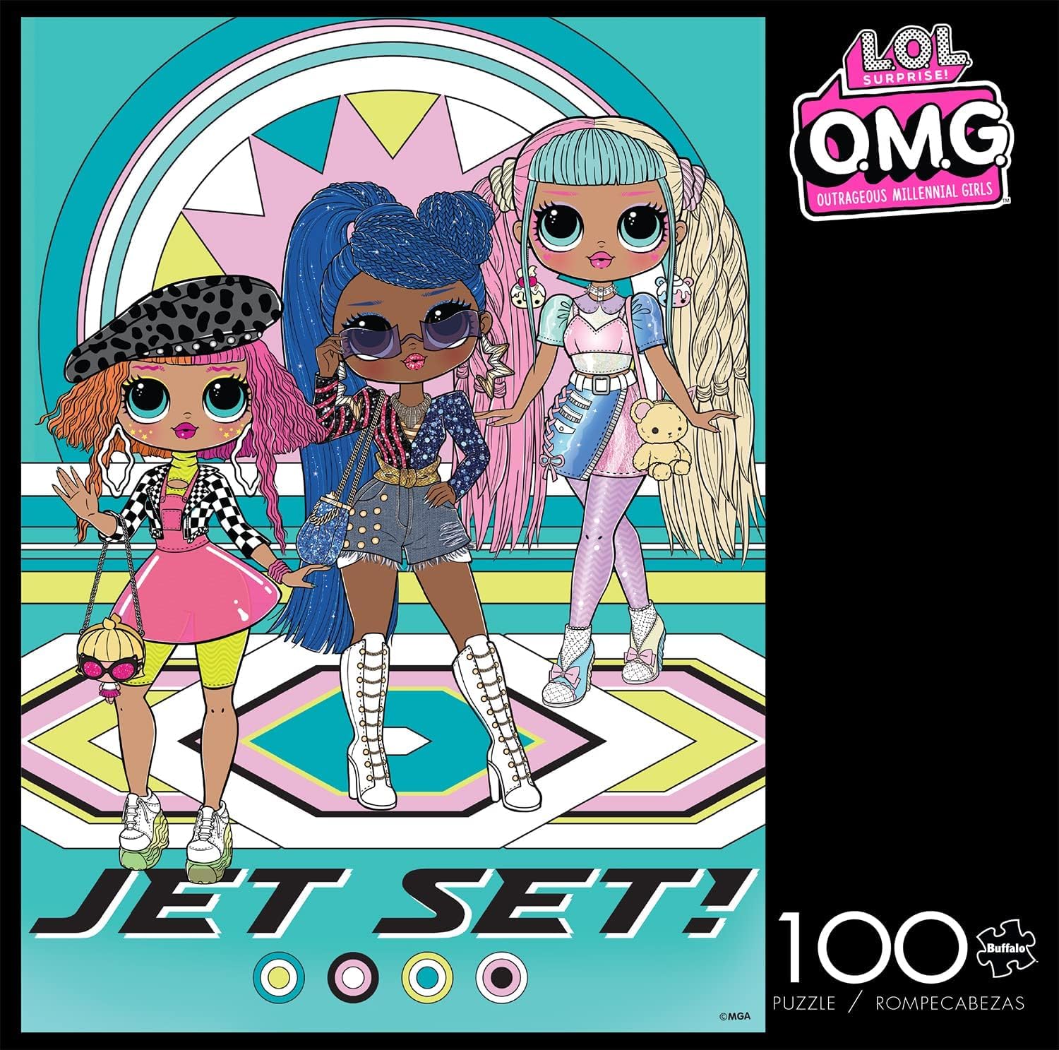 Buffalo Games - OMG - Jet Set - 100 Piece Jigsaw Puzzle for Families -Challenging Puzzle Perfect for Game Nights - Finished Size is 15.00 x 11.00