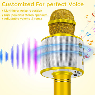 KIDWILL Wireless Bluetooth Karaoke Microphone for Kids, 5-in-1 Portable Handheld Karaoke Mic Speaker Player Recorder with Adjustable Remix FM Radio