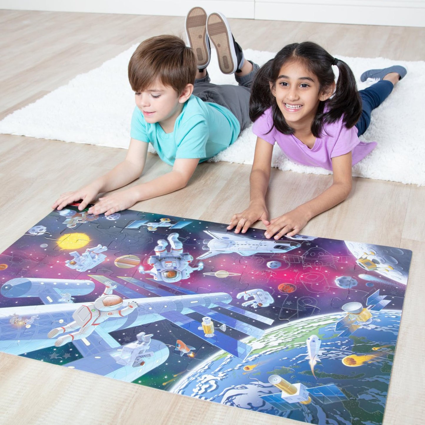 Melissa & Doug Outer Space Glow-in-the-Dark Cardboard Jigsaw Floor Puzzle - 48 Pieces, for Boys and Girls 3+ - FSC-Certified Materials
