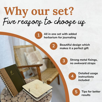 WOKK Flower Press with Herbarium Journal | Flower Preservation Kit, Leaf Press Kit for Making Cards, Plant Press for Adults and Kids, Added Journal