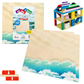 Summer Beach Terrain Baseplates for Building Bricks - Set of 2 Large 10"x10" Building Plates - Dual Connectivity, Build on Both Sides - Compatible