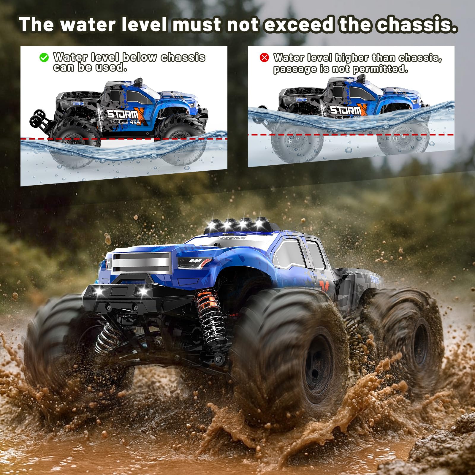Cirmine RC Cars 1:14 All Terrain Off-Road RC Truck, 4WD Fast Remote Control Car 40 KM/H, 4X4 Waterproof Monster Truck with 2×1300mAh Batteries, Metal