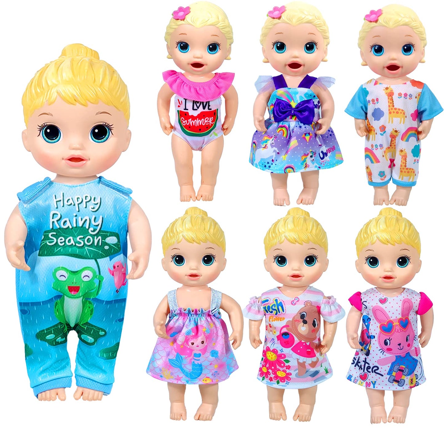 ARTST Alive Baby Clothes, 7 Sets Baby Doll Clothes Accessories Dress Swimsuit Outfit for 10-12 Inch Dolls Girls Birthday Xmas