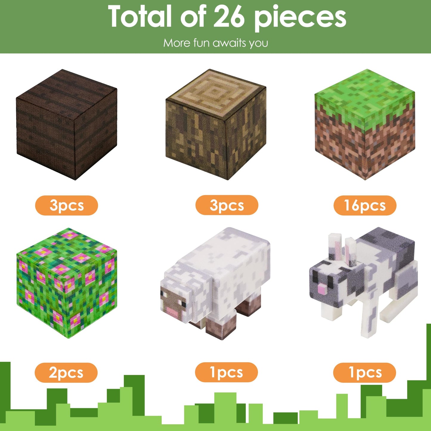 TOCCOOL Magnetic Building Block Set, Pixelated Grass Building Block Assembly Kit, Including Sheep and Rabbit Accessories, Can be Used for Creative DIY