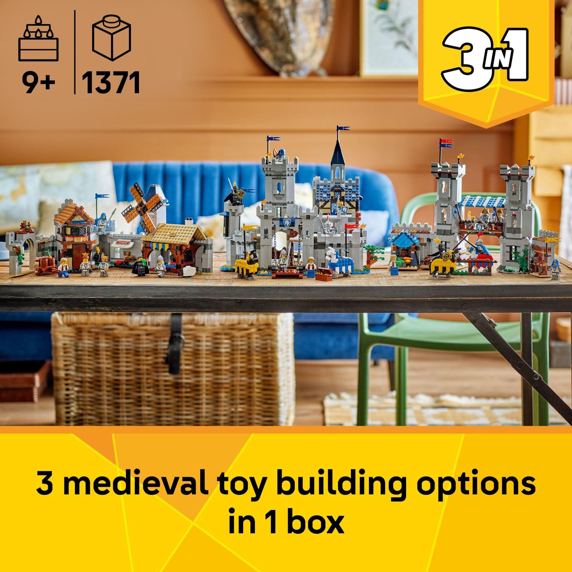 LEGO Creator 3 in 1 Medieval Horse Knight Castle Toy for Kids - Building Blocks & Learning Toy for Boys & Girls Ages 9+ - 3 Storytelling Building Sets