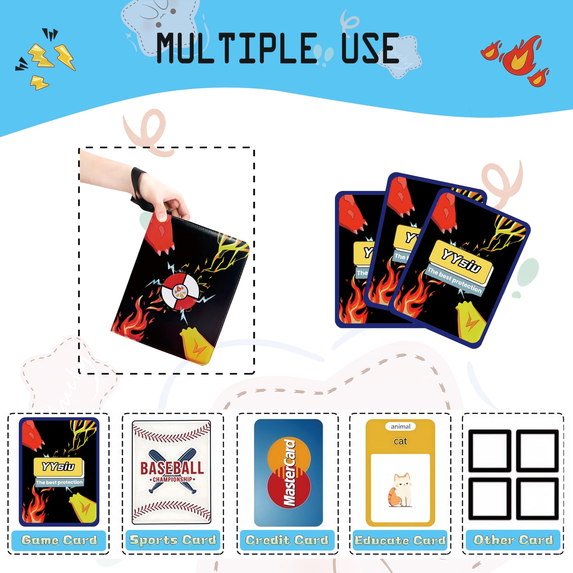 9 Pocket Card Binder,Trading Card Binder 900 Pockets,Card Collection Albums Holder,50 Removable Sleeves,Double Sided Pocket,with Zip and Portable