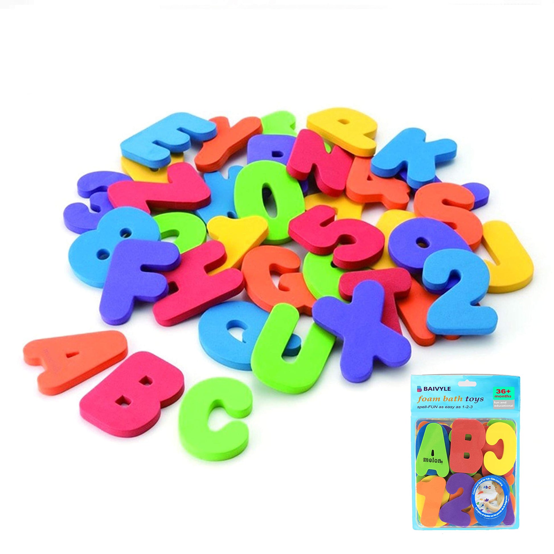 BAIVYLE Baby Bath Toys Foam Fun Alphabet Letters and Numbers-Floating Toy 36 PCS ABC for Bathtub Educational Kids Boys Girls. Baby Bath Time