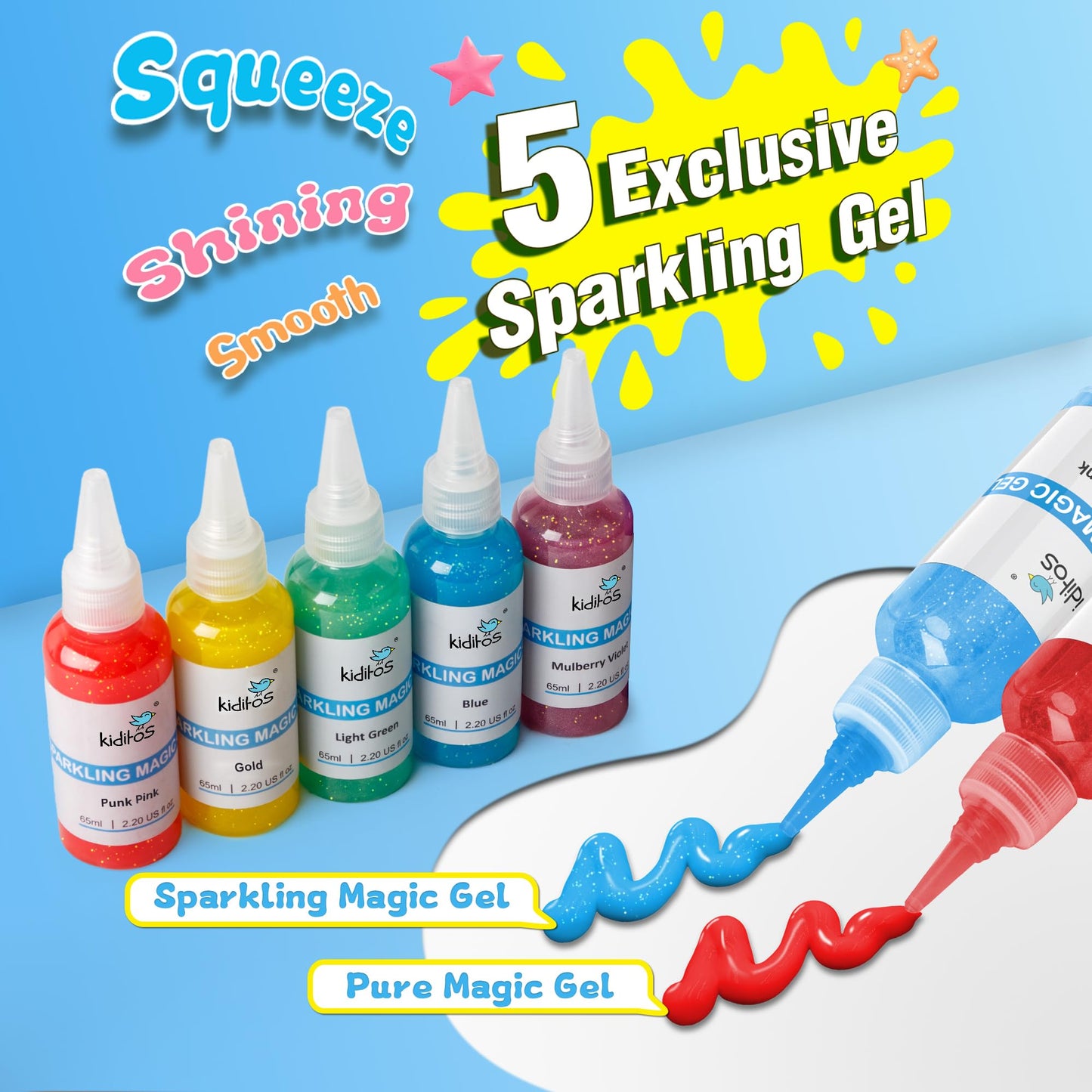 Kiditos Magic Water Elf Toy Kit,Squishies for Kids,10 Gels & 6 Molds