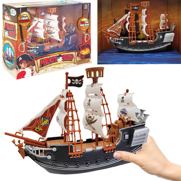 The Dreidel Company 10 inch Pirate Boat Detailed Pirate Ship Adventure Playset, Pirate Toy, Pirate Party Favor, Excellent for Children Ages 3+