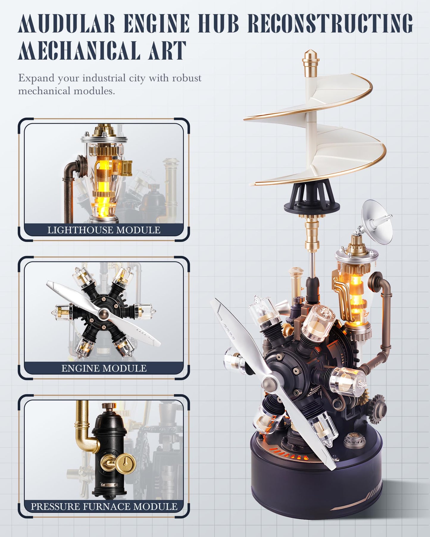 ROBOTIME 3D Puzzle Helicopter - Mechanical DIY Model Set with Light & Movement, PVC Model, Engineering Gift, STEM for Collectors & Amateurs, CGL01