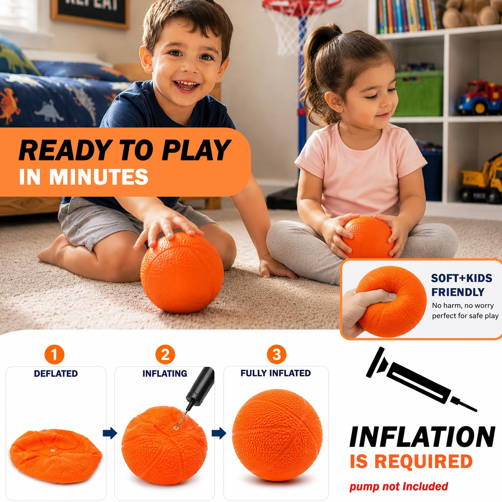 Botabee - Set of 2 Kids Basketball - 6 Inch Mini Rubber Ball for Little Tikes - Toddler Balls for Indoor/Outdoor Play - Ideal Gift Toy for Boys