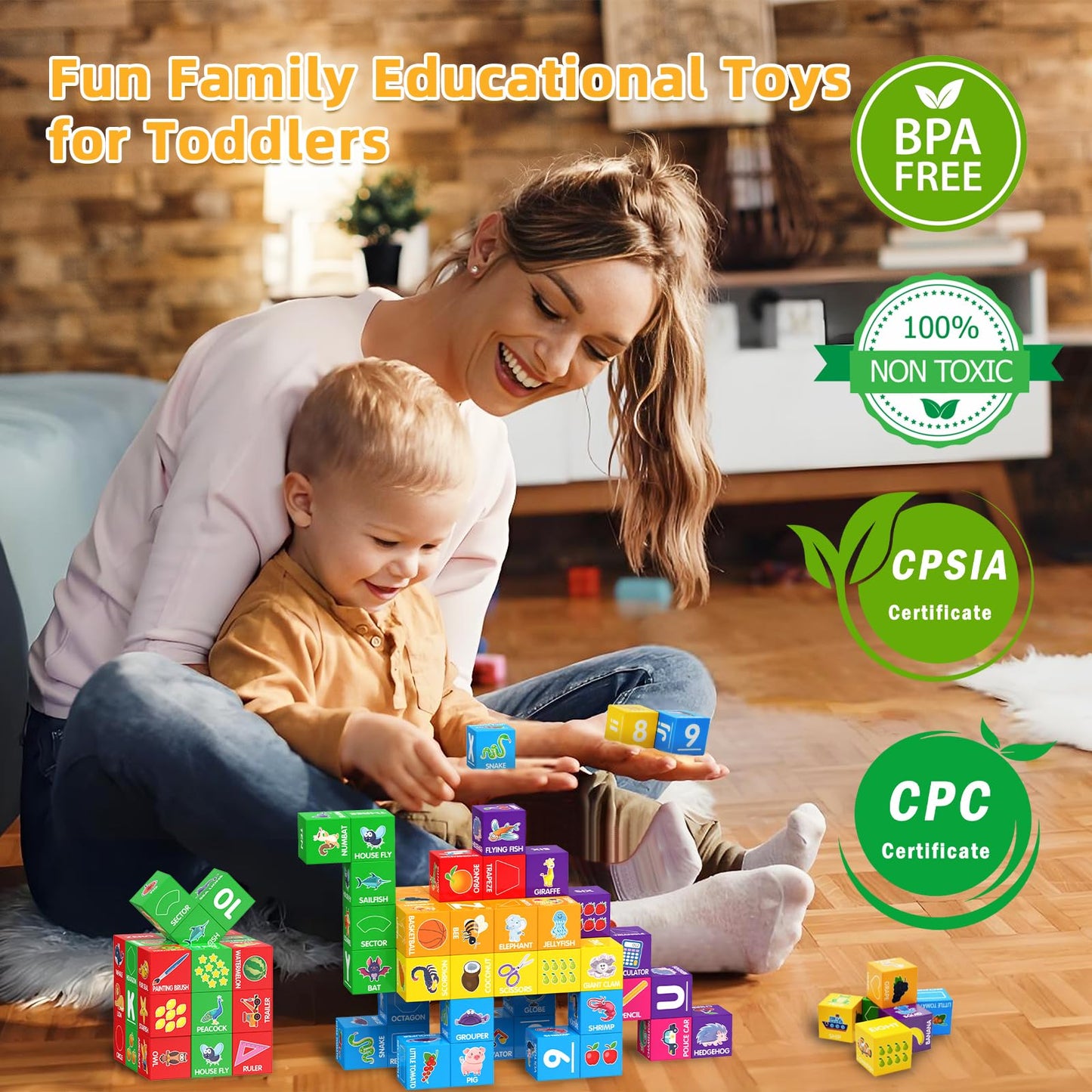 Magnetic Blocks for Toddlers 1-3, 1.4 inch Large Building Blocks Number ABC Learning Toys for 1 2 3 4 5+ Year Old Boys Girls Educational Montessori