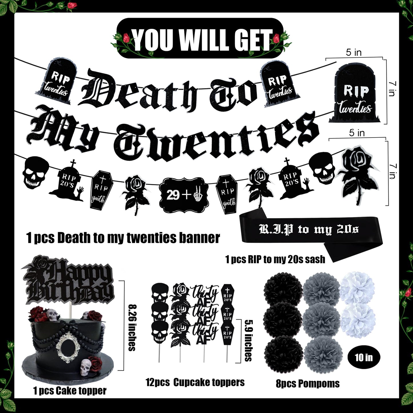 Death to My 20s 30th Birthday Decorations, Rip to My 20s Birthday Set