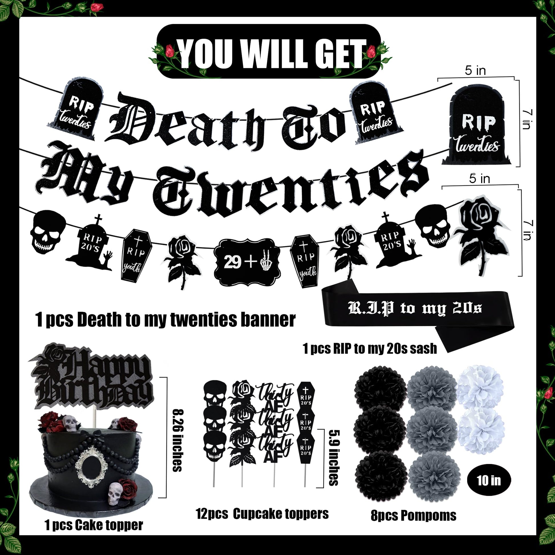 Death to My 20s 30th Birthday Decorations, Rip to My 20s Birthday Set