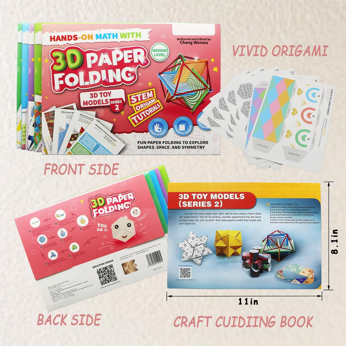 Foraineleyo 3D Paper Folding STEM Kit - Hands-On Math & Geometry Toy Set with 5 Origami Models, Step-by-Step Tutorials & Video Guides for Kids Ages