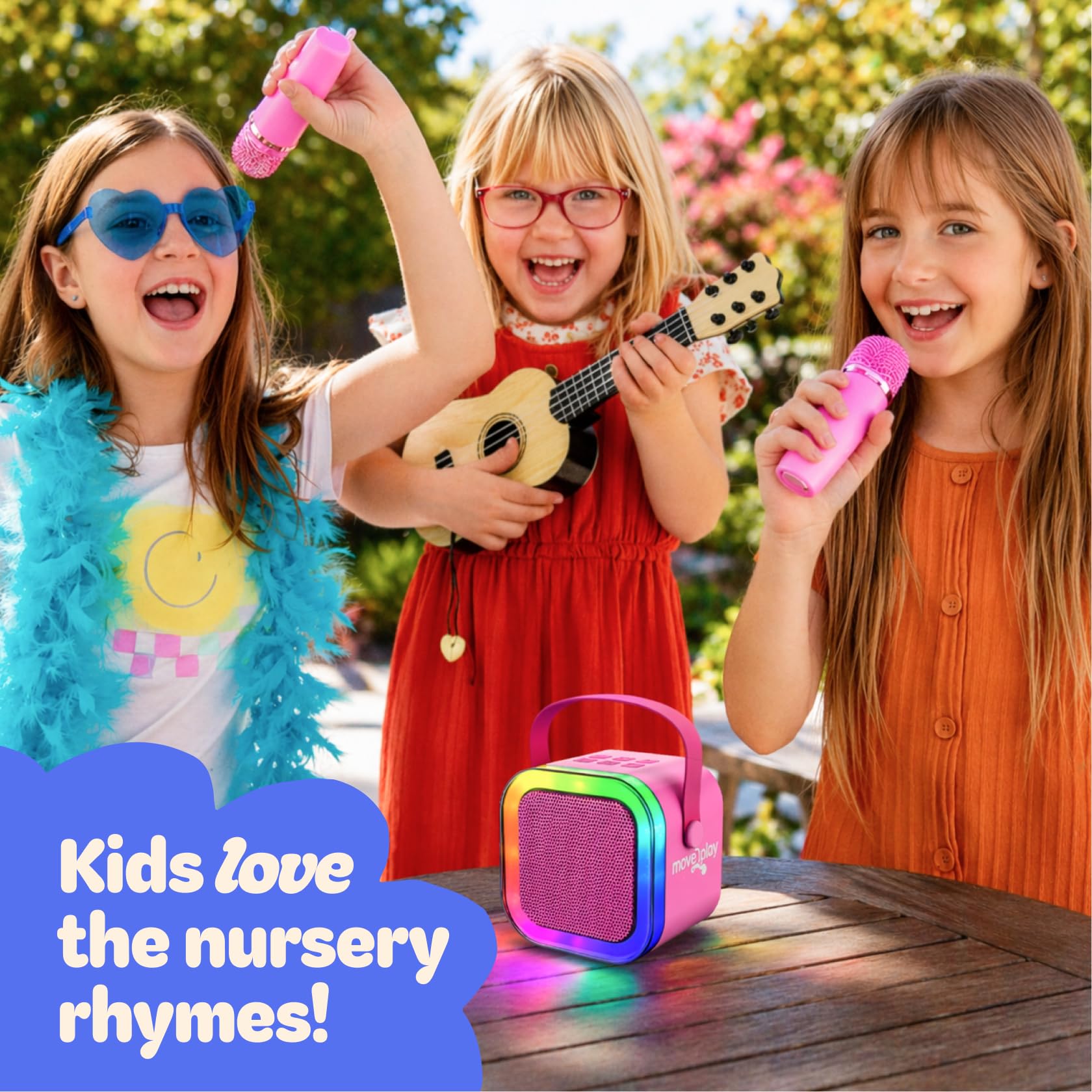 Move2Play, Karaoke Machine for Kids | Includes 20+ Kid Songs | 2 Microphones | Connect with Bluetooth | 3, 4, 5, 6, 7+ Year Old Gift | Toy for Girls