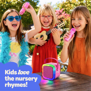 Move2Play, Karaoke Machine for Kids | Includes 20+ Kid Songs | 2 Microphones | Connect with Bluetooth | 3, 4, 5, 6, 7+ Year Old Gift | Toy for Girls
