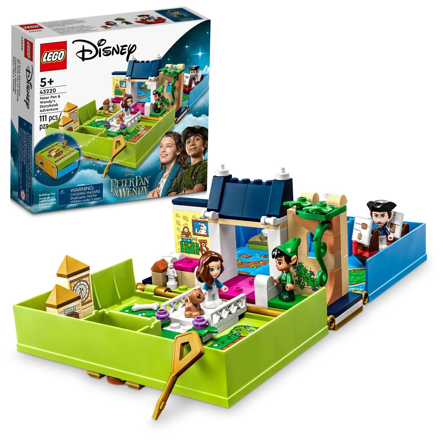 LEGO Disney Peter Pan & Wendy's Storybook Adventure 43220 Portable Playset with Micro Dolls and Pirate Ship, Travel Toy for Kids Ages 5 Plus