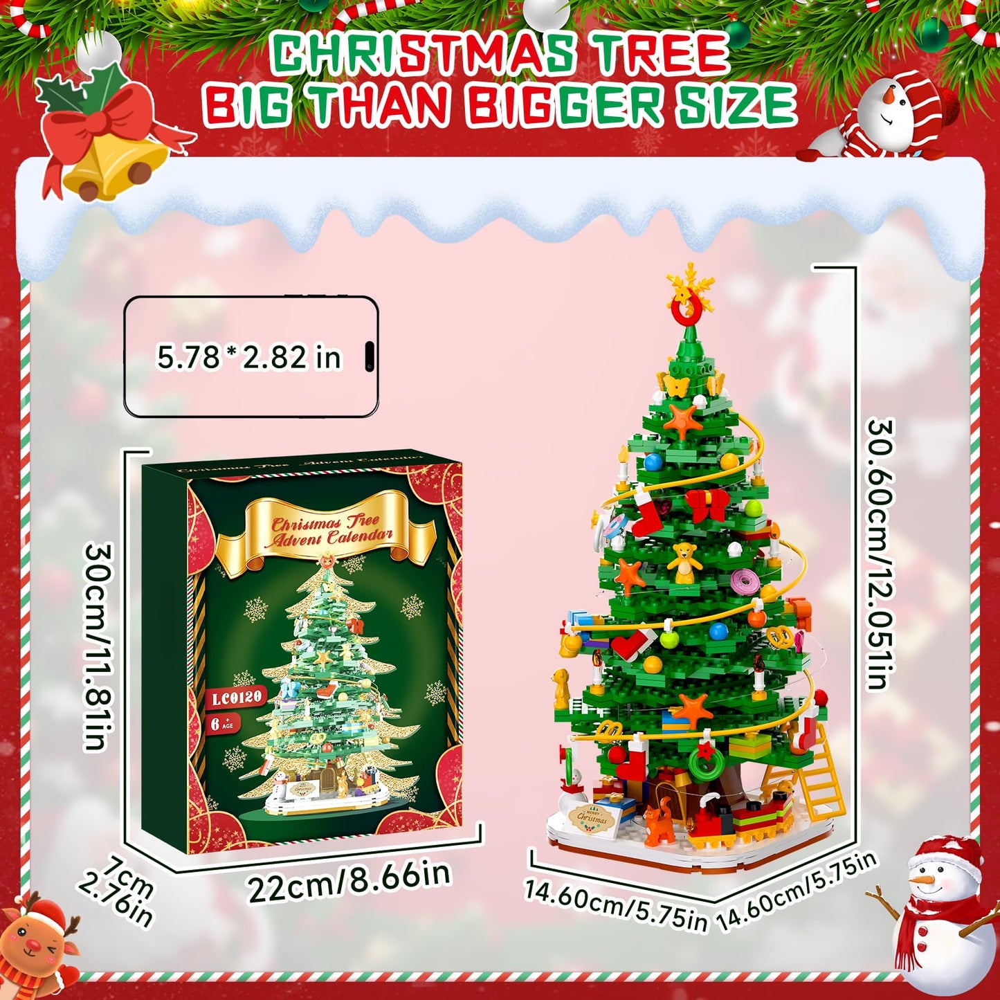 Christmas Tree Building Block Set with Light Kit, Building Toy Compatible with Christmas Sets, Xmas Tree Holiday Decoration for Kids Ages 8-14