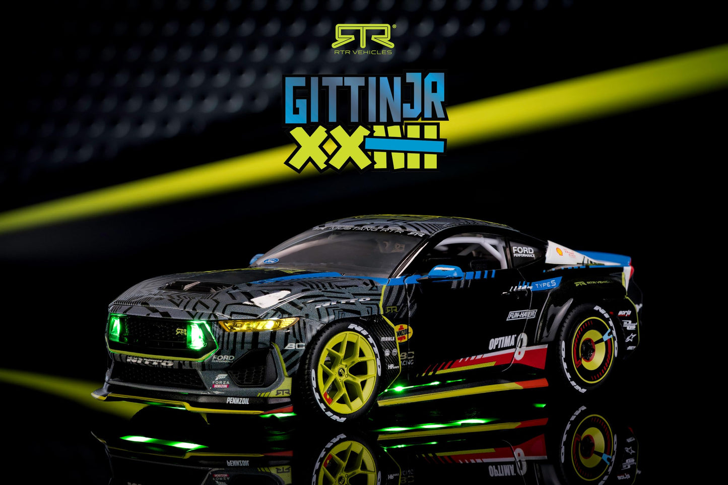 Jada Toys AutoZone 2025 Ford Mustang RTR 25 Vaughn Gittin Jr. Die-Cast Car 1:24 Scale - Pro Drift Styling, Collector Edition