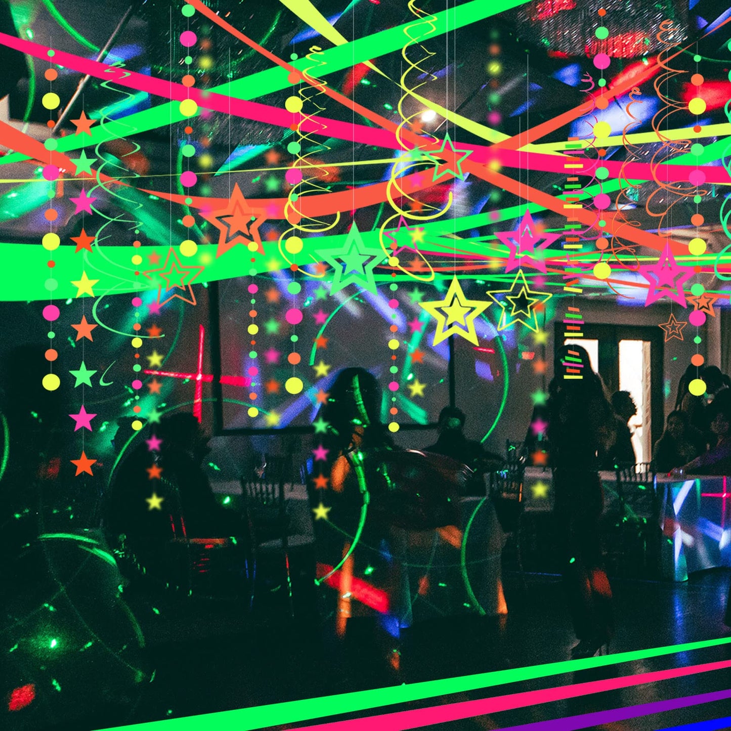 508ft UV Neon Paper Garland Crepe Streamers Glow in The Dark Party Supplies Garland Neon Party Decorations Streamers for Blacklight Reactive