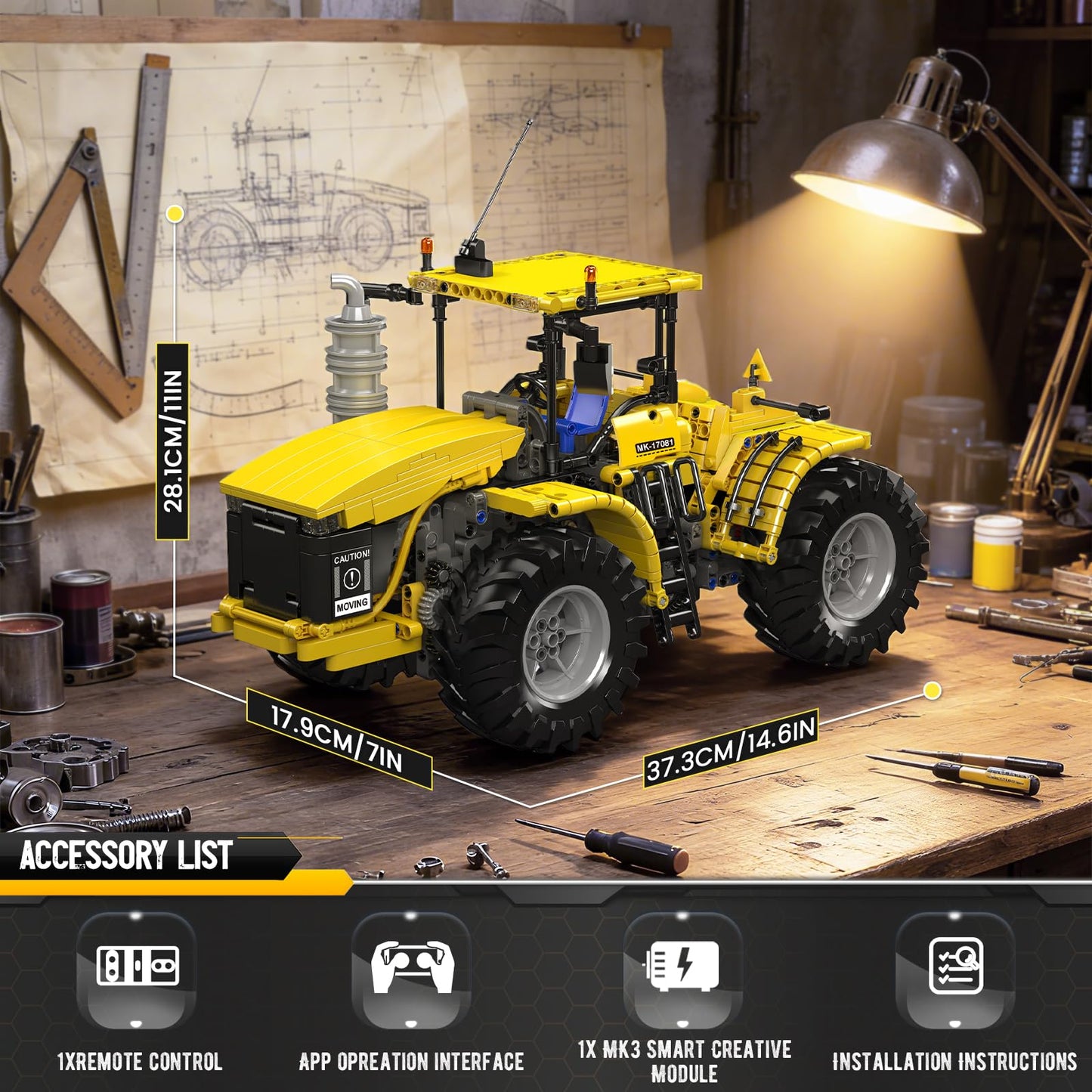 Mould King 17081 Tractor Technique Building Set, 4x4 Toy Car, Challenger Articuated Tractor Construction Vehicle Toys, DIY Engineering Model Sets