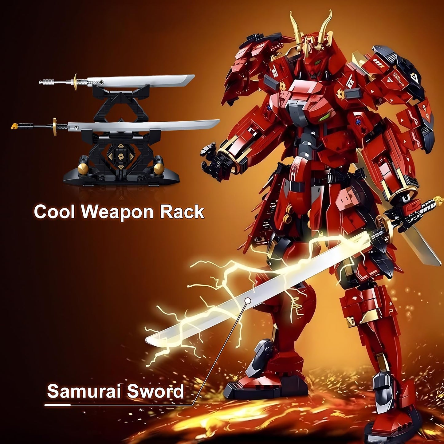 HIGH GODO Samurai Mech Warrior Model Building Sets, Double Swords Robot Building Blocks Toy Set, 923 Pieces Creative Collectible Gift for Adults Man