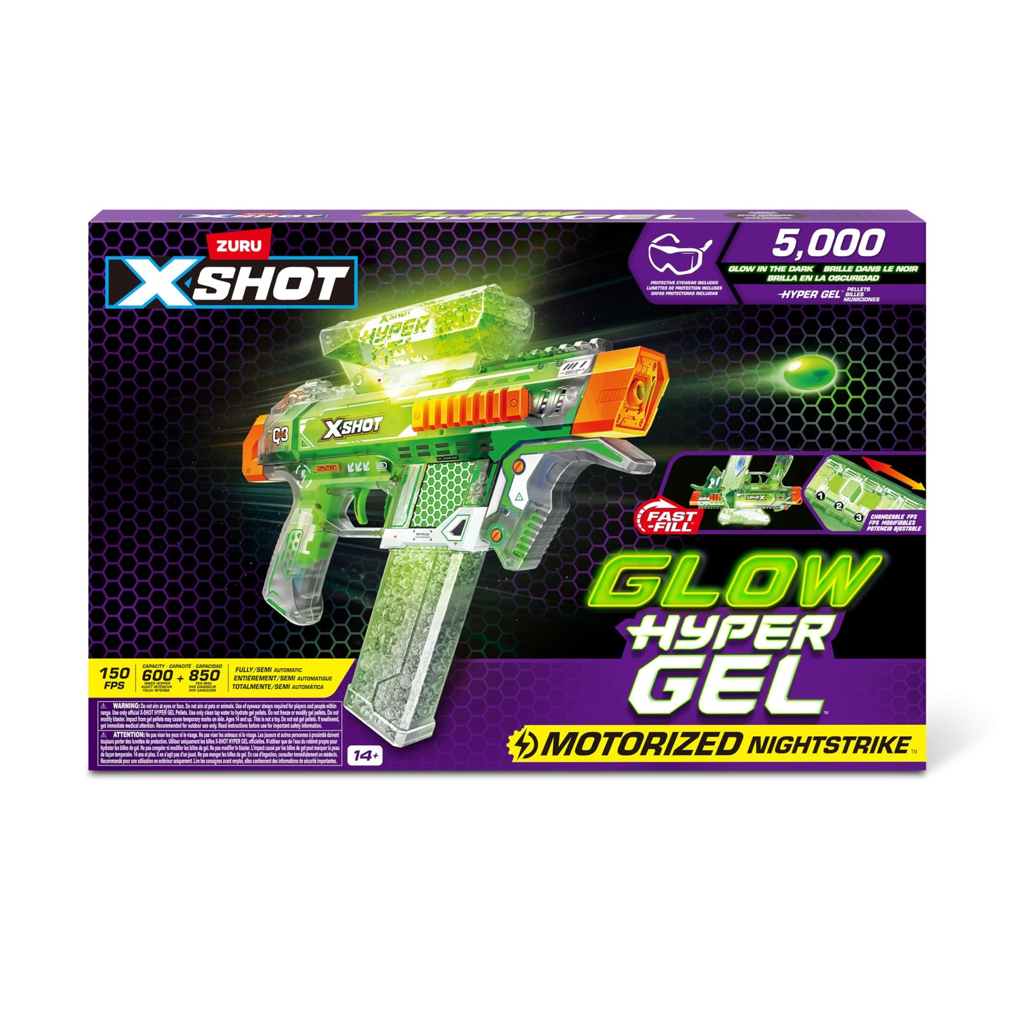 XSHOT Hyper Glow NightStrike Blaster (5,000) Pellets by ZURU, Motorized Blaster Outdoor Toy for Boys and Girls, Teens and Adults Aged 14+