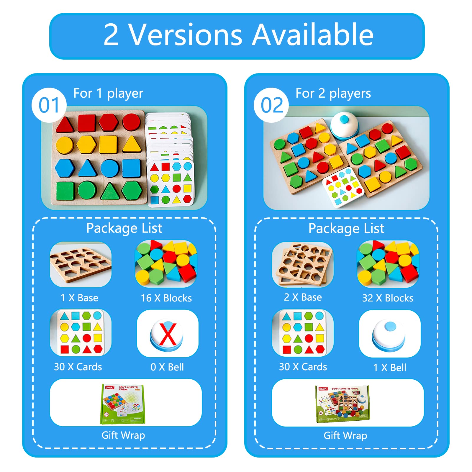 Shape Matching Game Color Sensory Educational Toy, Geometric Shape Quick Matching Board Game Montessori Learning Toys for Toddlers Kids Boys Girls