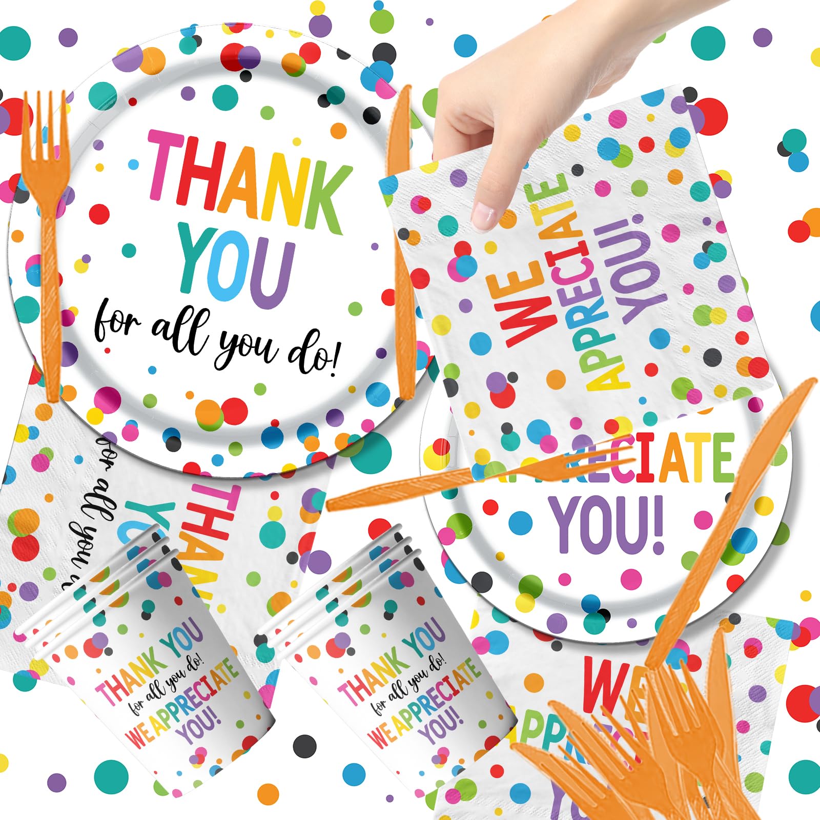 Thank You Party Plates and Napkin Decoration We Appreciate You Tableware Tablecloth Cups Banner Thank You for All You Do Employee Staff Appreciation