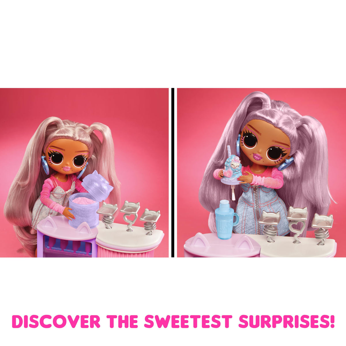 LOL Surprise OMG Sweet Nails - Kitty K Café with 15 Surprises, Including Real Nail Polish, Press On Nails, Sticker Sheets, Glitter, 1 Fashion Doll,