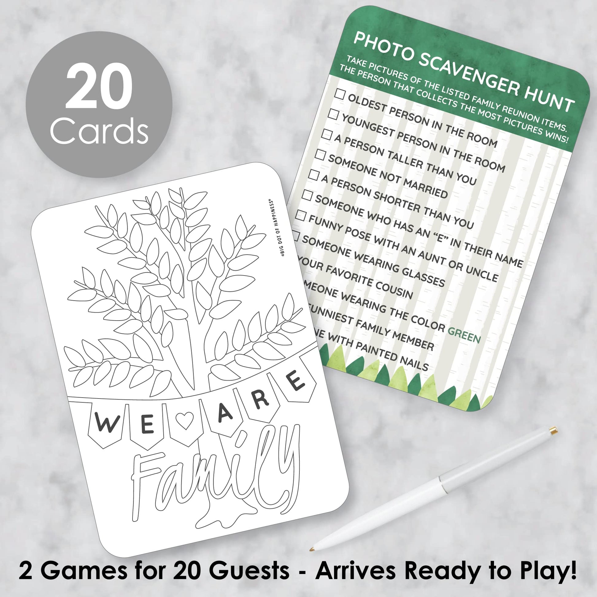 Big Dot of Happiness Family Tree Reunion - 2-in-1 Family Gathering Party Cards - Activity Duo Games - Set of 20