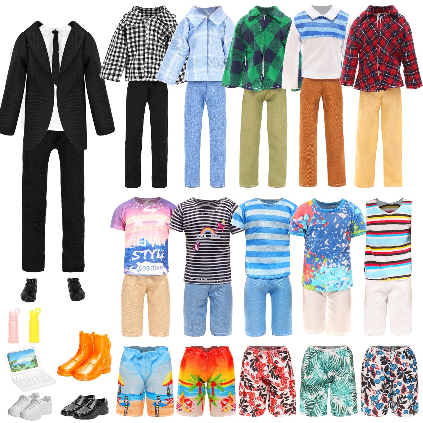Miunana Lot 16 Items Doll Clothes & Accessories Classic Black Suit for Boy Doll Include Random 4 PCS Casual Wear + 5 PCS Dolls Pants + 3 Pairs