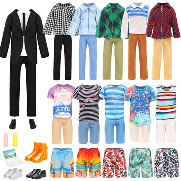 Miunana Lot 16 Items Doll Clothes & Accessories Classic Black Suit for Boy Doll Include Random 4 PCS Casual Wear + 5 PCS Dolls Pants + 3 Pairs
