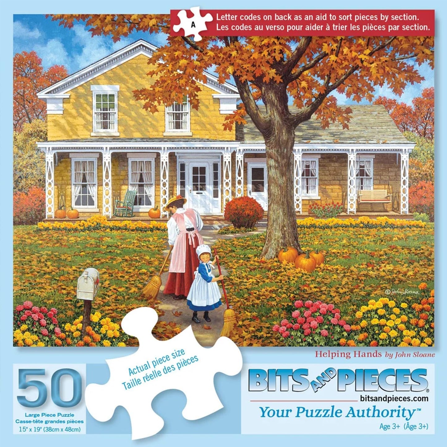 Bits and Pieces 50 Piece Puzzles for Adults - Helping Hands - 50 Extra Large Pieces 15" x 19" Jigsaw Puzzles, Fall Leaves Mother Daughter Autumn, No 2