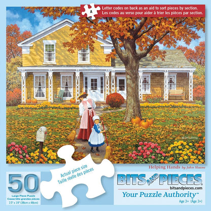 Bits and Pieces 50 Piece Puzzles for Adults - Helping Hands - 50 Extra Large Pieces 15" x 19" Jigsaw Puzzles, Fall Leaves Mother Daughter Autumn, No 2