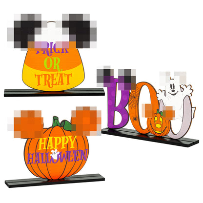 Andi Cppss 3PCS Halloween Mouse Wooden Table Centerpieces, Trick or Treat Sign Table Top Decor, Boo Sign Table Centerpiece for Halloween, Happy