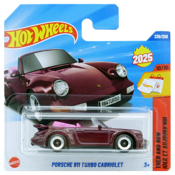 Hot Wheels Porsche 911 Turbo Cabriolet [Maroon/Burgundy] Then & Now 10/10, 239/250, New for 2025!, 1:64 Scale Diecast Vehicle